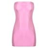 Womens Glossy Bodycon Dress Strapless Design Stretchy Pencil Dress Solid Color Nightclub Wear Evening Dress