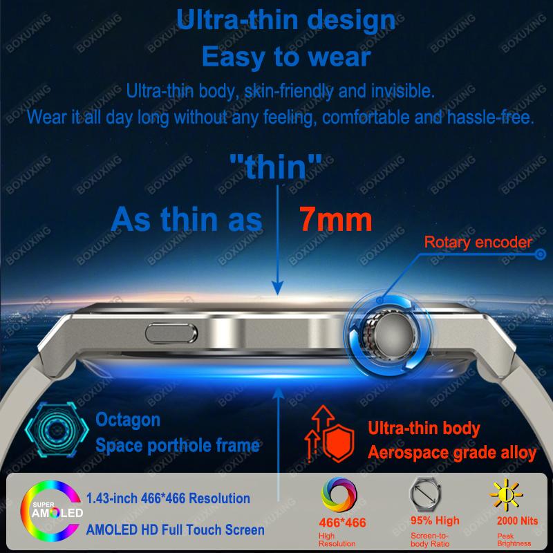 New Ultra Thin Smart Watch Men Woman AMOLED 150+Sports Always Show Time Bluetooth Call NFC IP68 Waterproof GPS Track Smart Watch