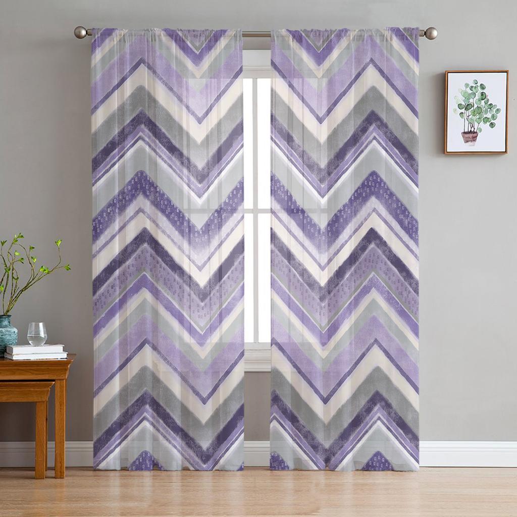 Indoor Tulle Curtains Pattern Texture Purple Girls Bedroom Exquisite Voile Curtain Living Room Kitchen Chiffon Fabric Curtains