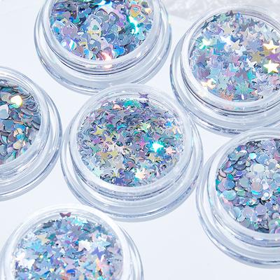 Mini Sparkling Nail Laser Glitter Sparkling Colorful Patch Love Butterfly Wave Dot Starry Laser Silver Glitter Nail Decoration