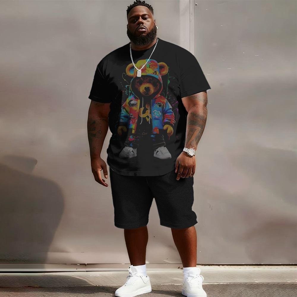

Men s Panda Cartoon Short-sleeved T-shirt + Shorts Two-piece Set 4XL