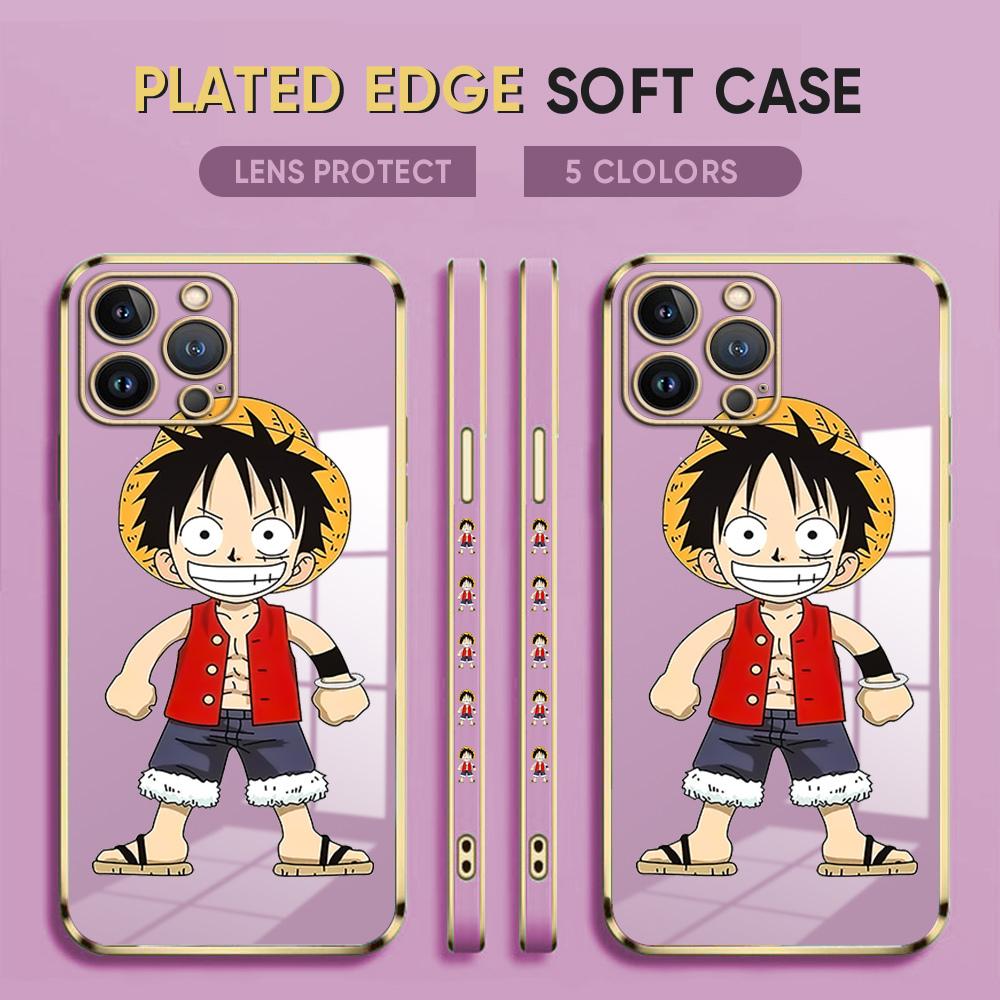 Kreslený obal na telefon Luffy Plating pro iPhone 11 13 15 Samsung Galaxy A52 Xiaomi Redmi 12C Note 10 Pro Oneplus měkký obal na smartphone