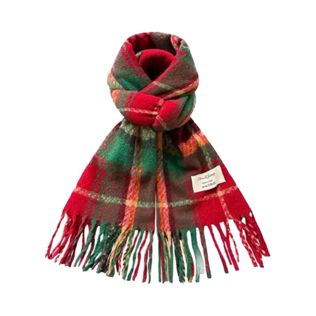 Christmas Red Plaid Retro Scarf for Women Winter Korean Style All Match Scarf To Keep Warm New Year Couple Style Imitation Cashmere Scarf