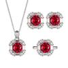 Copper Gold-plated Jewelry Set Earrings Necklace Ring Ruby Niche Simple Fashion Women's