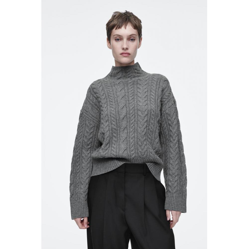 

Cos Japan Cable Knit Wool Funnel Neck Sweater gray/XSP
