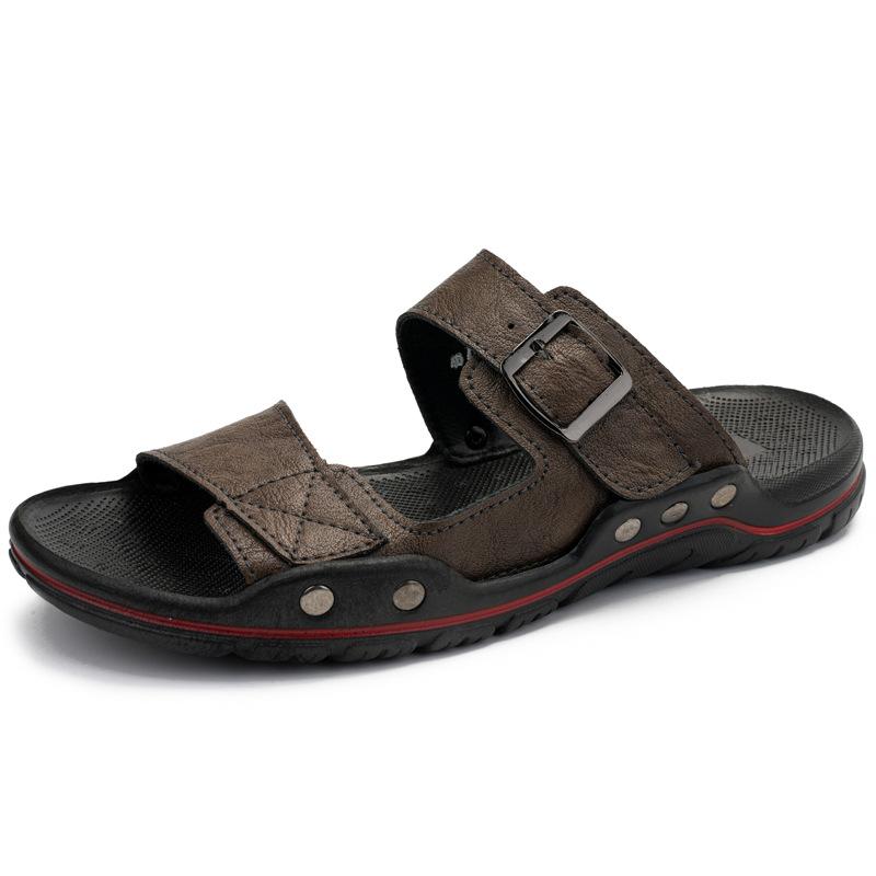 

2025 direct sales large size leather slippers men s lazy shoes sandals men s soft-soled casual beach shoes men s trendy sandals 49