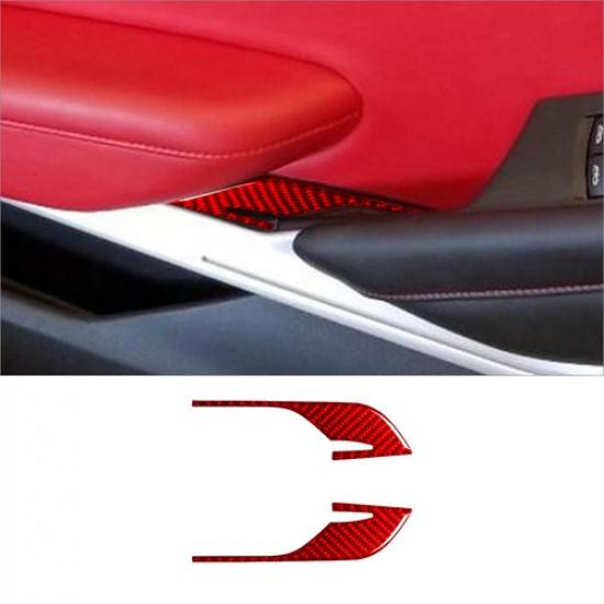 2Pcs For Chevrolet Camaro Red Carbon Fiber Interior Door Armrest Cover Trim