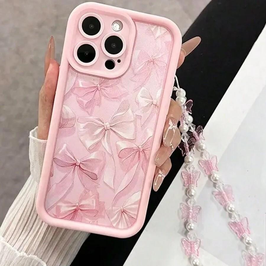 iPhone16/15ProMax mobile phone case with lanyard bow, Apple 14/13 bracelet 12pro11.