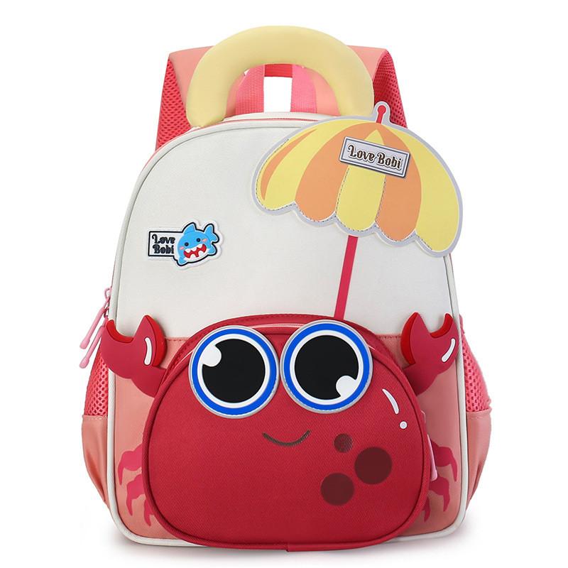 Large Capacity Kids Backpack With Cartoon Crab And Umbrella Decoration Daily For