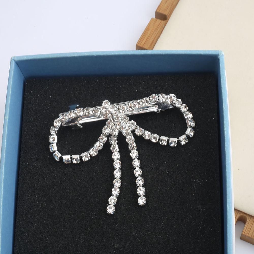 Vintage Rhinestone Bow Hairpins Shiny Bowknot Side Clip Trendy Tassel Spring Clip  Wedding