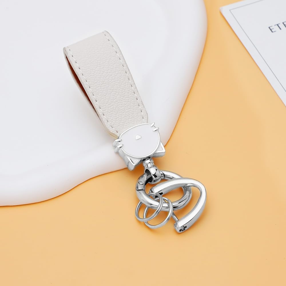 Catland Keychain, Cat, Car, Motorcycle, Key Clip, Keychain, Stylish, Keyring, Anti-lost, Cute Cat (1, Silver)