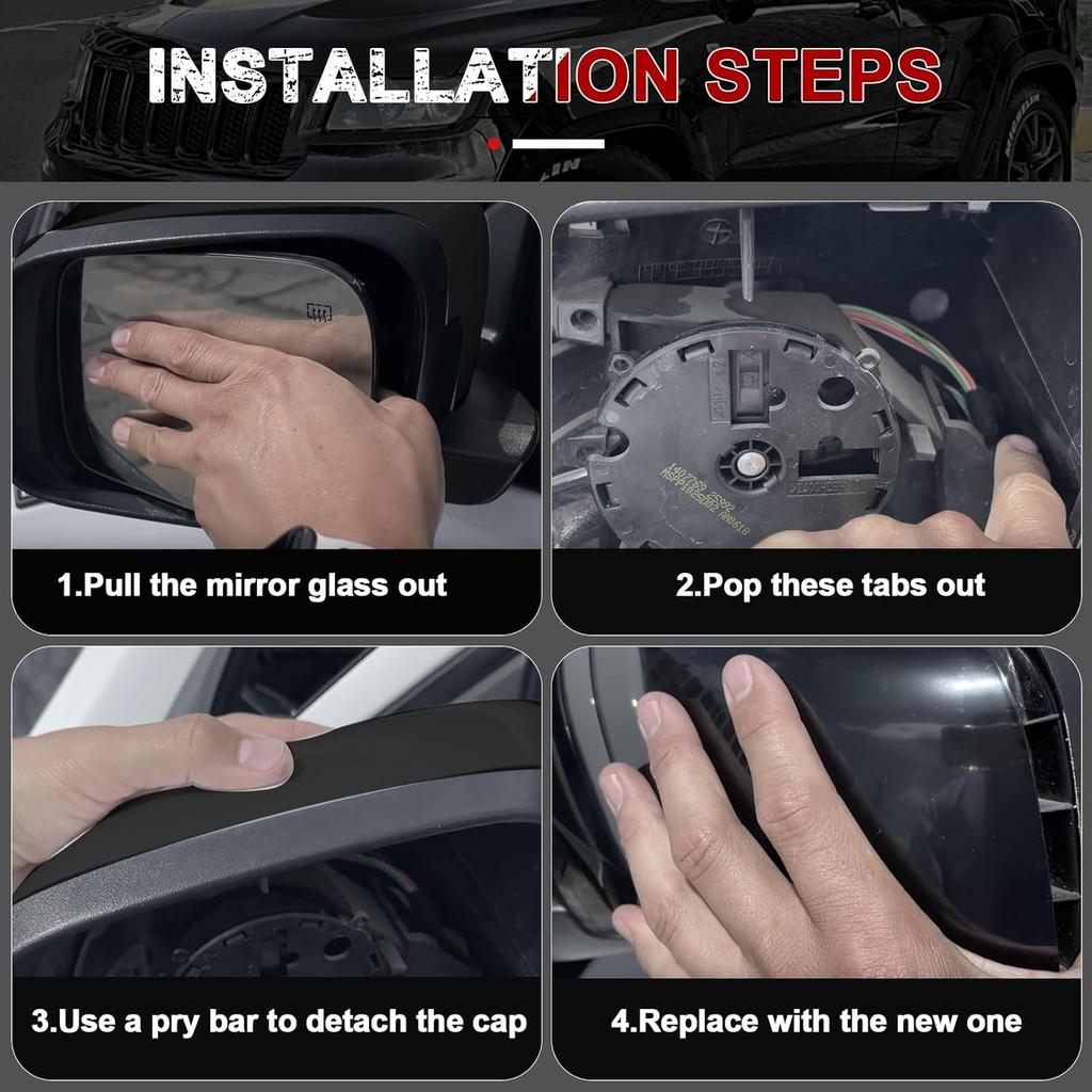 Glossy Black Direct Replacement Mirror Cover for 2011- Jeep Grand Cherokee and 2011-2025 Dodge Durango, Directly Replace Style, Not Sticker Style