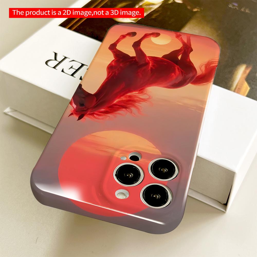 2DFlat Red Horse Galloping at Sunset All inclusive film hard phone case, compatible with iPhone 18 Pro Max 17 16 15 14 13 12 11