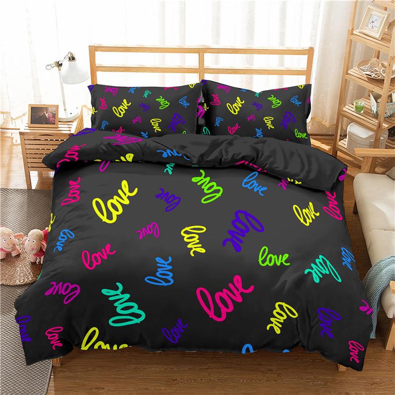 I Love You Duvet Cover Microfiber 2/3 Pcs Bedding Set Queen/King/Full/Twin Letter Hello Love Quilt Cover for Lovers Girls Spouse