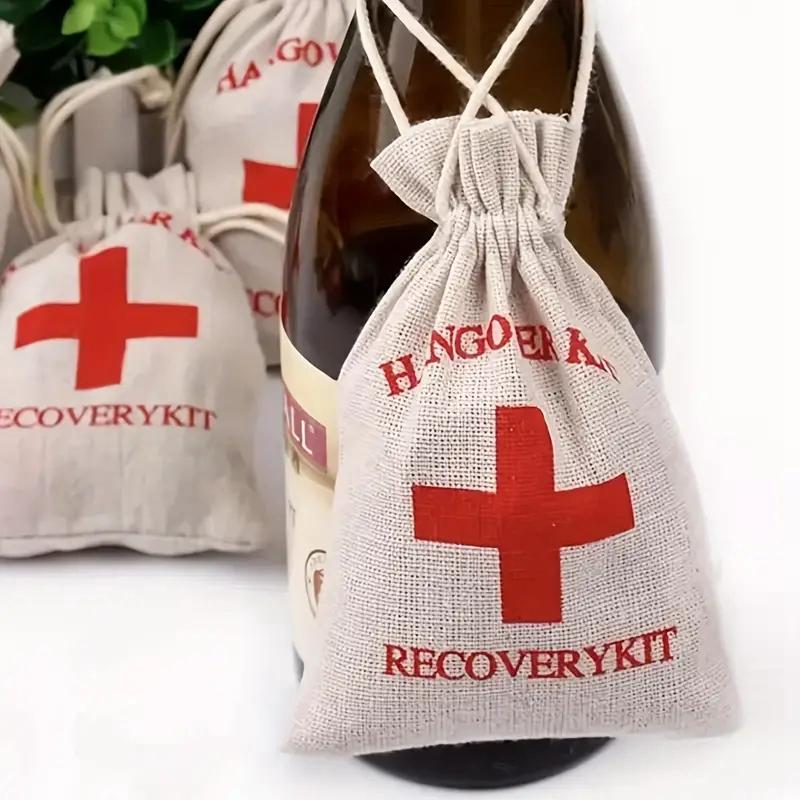 10/5/2Pcs Christmas Party Wake Up Bags Wedding Guest Gift Storage Bag Cotton Linen Bags First Aid Kits Red Cross Hangover Kit