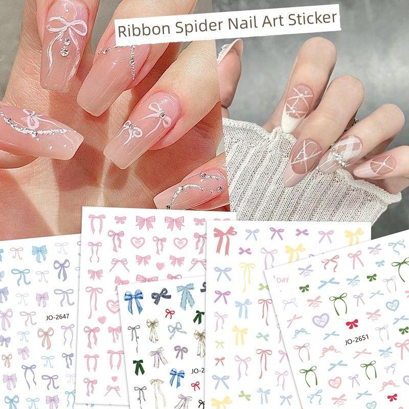 

Adhesive Nail Sticker Sweet Ribbon Bowknot DIY Nail Sticker Paper Ins Pink Bow Thin Tough Nail Sticker JOY-2646-2651 (one for each of the 6 models)