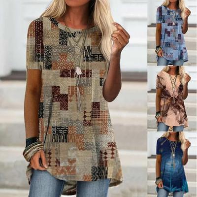 2025 Summer Women Clothing S-5XL Fashion Casual Blouse Floral Graphic Printed Short Sleeve Casual Tunic Loose O-Neck Tops