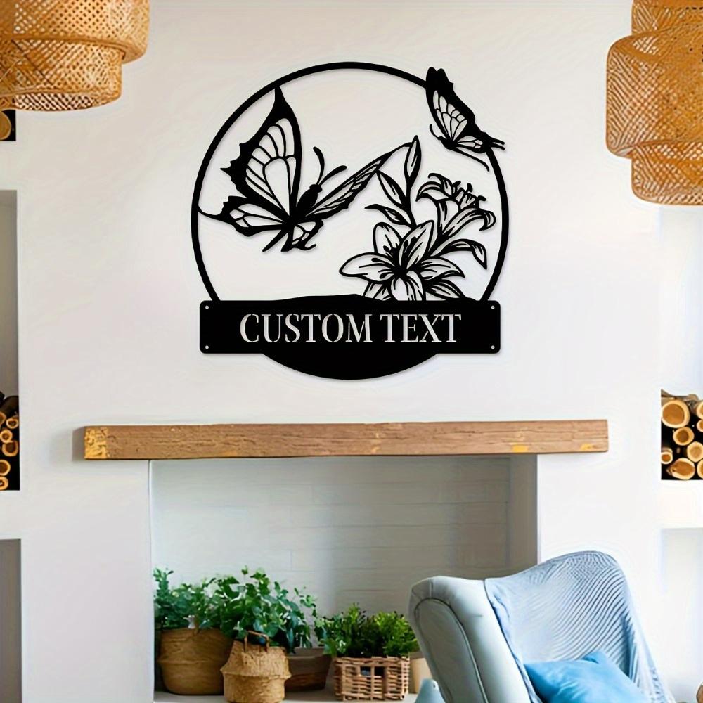 Metal Wall Art Butterfly Lily Design Custom Name Family Sign Contemporary Home Decor Wall Mounted