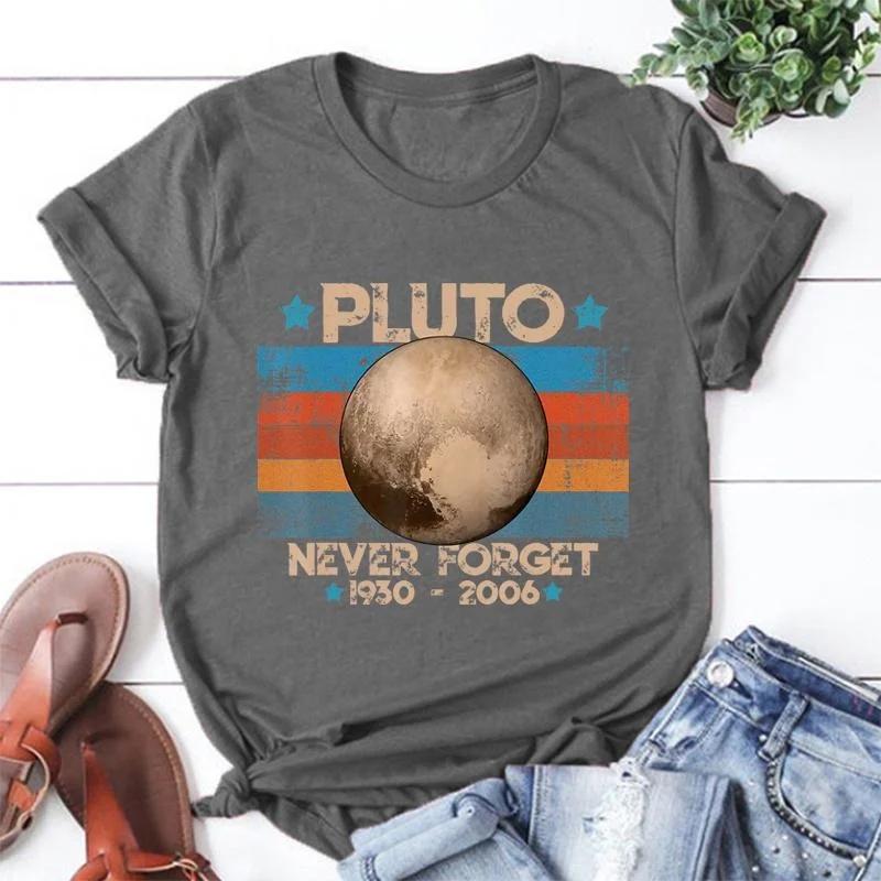 Vintage Never Forget Pluto Nerdy Astronomy Space Science Tshirt Fashion Creative Design Round Neck Short Sleeve Tees