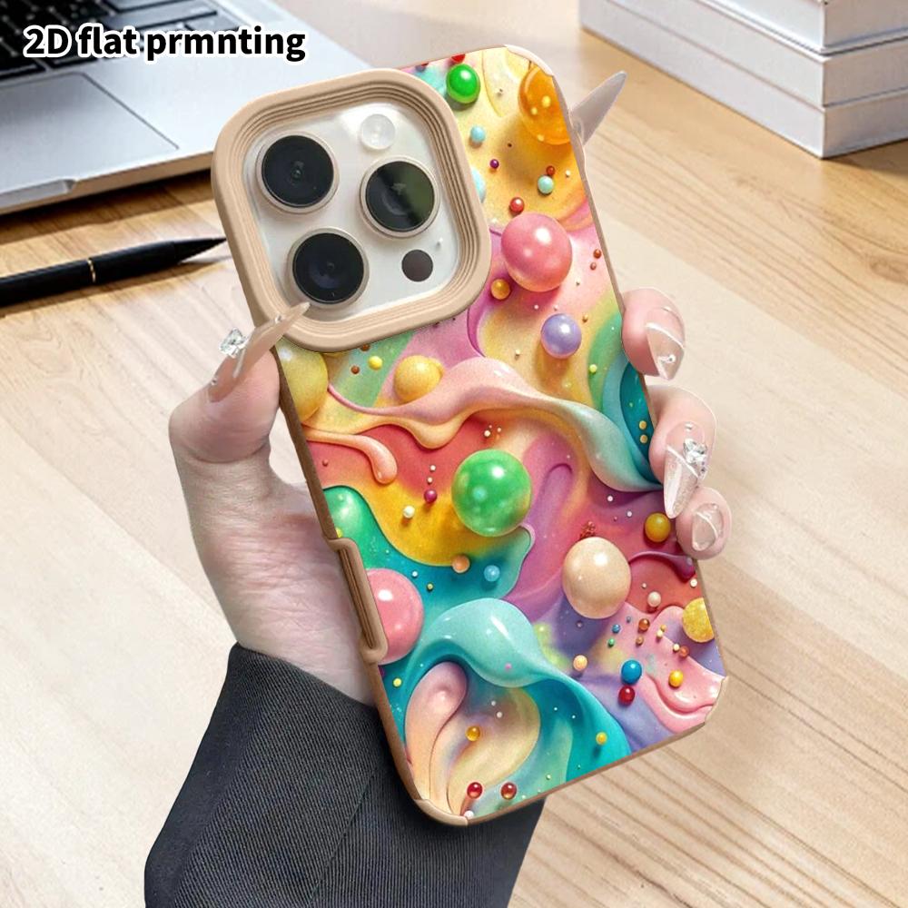 Phone Case: 2D flat lambskin suitable for iPhone 18, 17, 16, 15, 14, 13 Pro protective cases, rainbow waves, colorful paint bubbles, Christmas and Hal