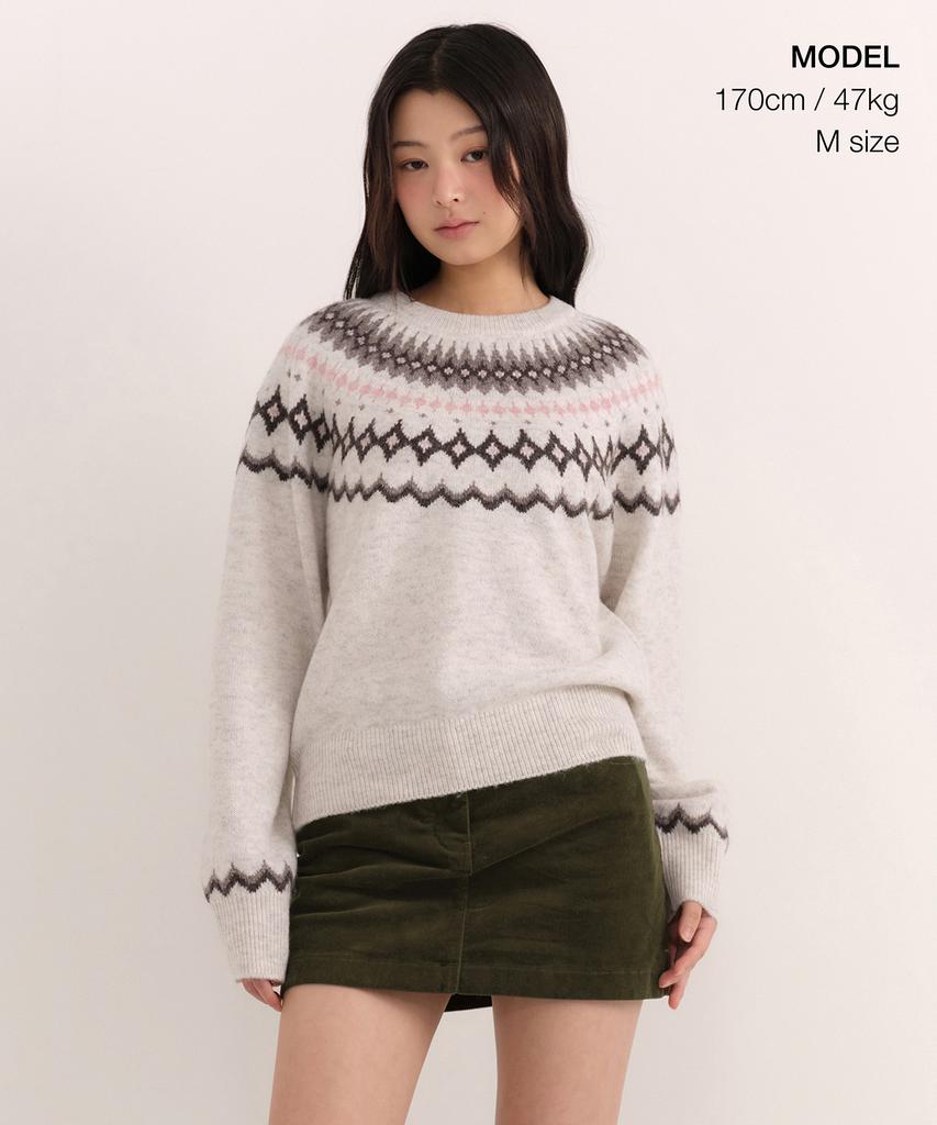 MUSINSA STANDARD WOMAN Women'S York Fair Isle Crew Neck Knit [Cream]