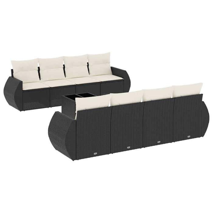 VidaXL Salon de Jardin avec Coussins 9 pcs, Canapés de Terrasse, Ensemble de Meubles de Patio, Mobilier d'Extérieur, Noir 3253483