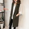 Yousheng Fall Spring Women Waistcoat Turn-down Collar Double-breasted Loose Sleeveless Knee Length Pockets Cardigan Solid Color Daily Wear Vest Coat