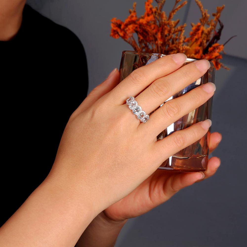 Inel superb de argint pentru doamnă acvamarin natural piatra de naștere martie Stimulează curajul și încrederea bijuterii de lux din piatră