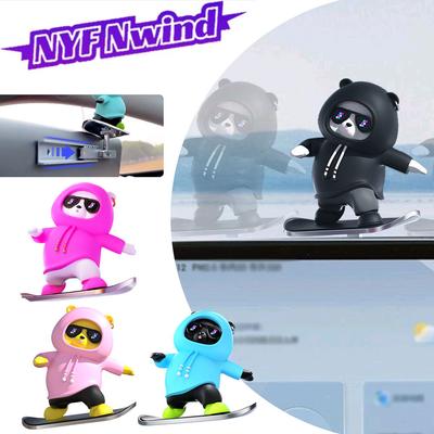 Car Automatic Sliding Skateboard Bear Car Ornaments Cartoon Bear Doll Center Console Moving Bear Auto Interior Decoration