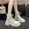 Women's Boots 2026 Autumn/Winter New British Style Plush Fashion Thick Bottom Motorcycle Boots Lace Comfort Zipper Snow Boots