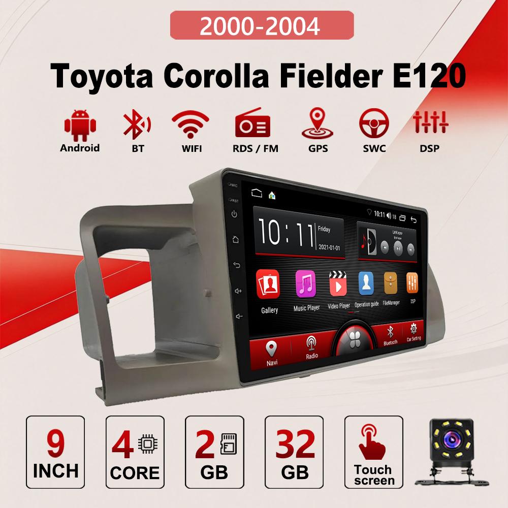 2Din Android Car-Play Car Radio,Toyota Corolla Fielder E120 2000-2004,Multimedia Player Head Unit Stereo GPS Navigation BT WIFI,2+32GB