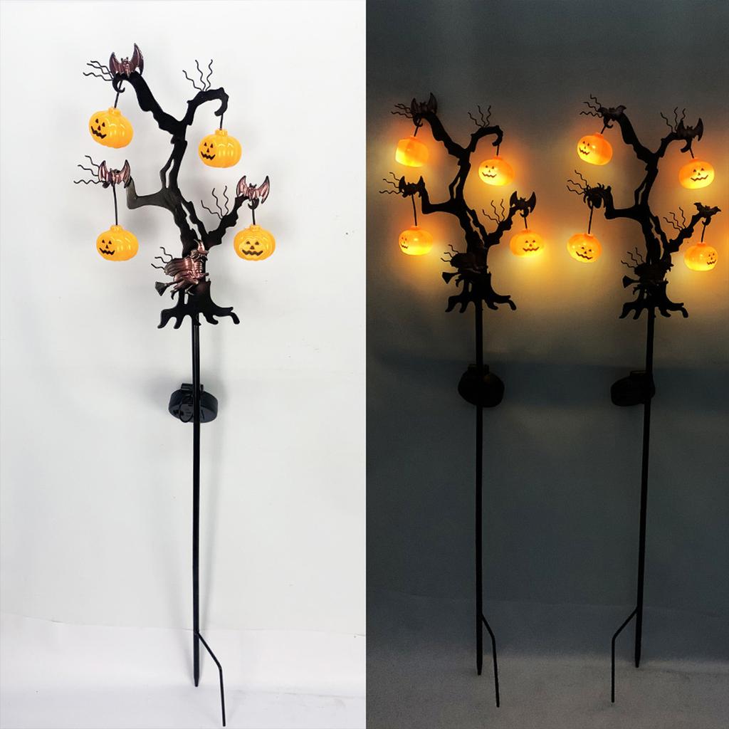 Halloweenowe LED Straszne Kołyszące się Światła Dyni, LED Solarne Halloweenowe Lampki Dyniowe na Palikach, Zewnętrzne Solarne Drzewko Dyniowe do Ogrodu na Zewnątrz