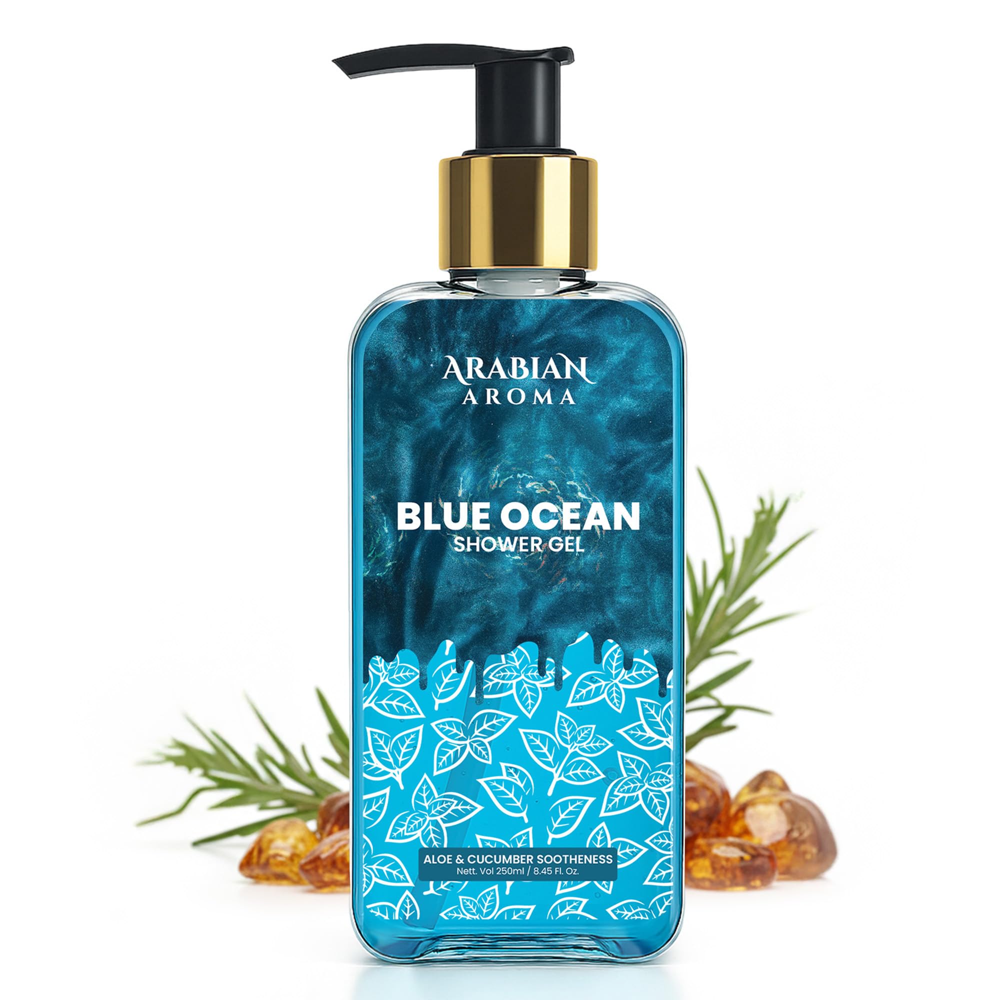 Arabian Aroma Blue Ocean Refreshing Shower Gel for Men | Deep Clean Hydration with Aloe & Cucumber | Long-Lasting Fresh Ocean Scent | 250ml Body Wash