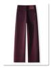 Ancola Women's Red Fleece-Lined Wide-Leg Jeans, Autumn/Winter 2024 Retro High-Waisted Slim Fit
