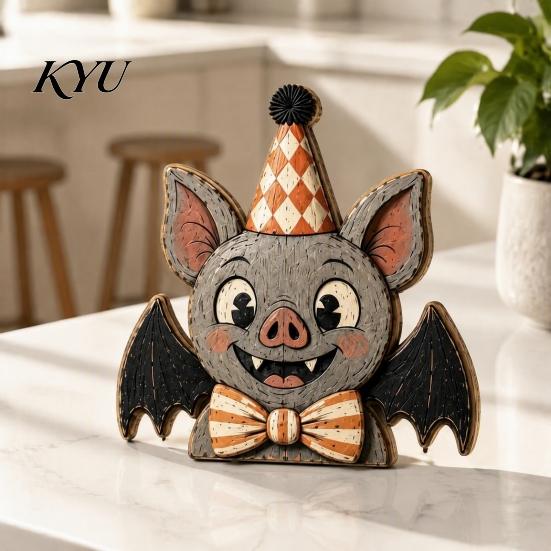 Cute Cartoon Tabletop Figures Vintage Halloween Double-Layer Wooden Decor, Spooky Character Wood Charming Retro Crafts Signs, Farmhouse Tiered