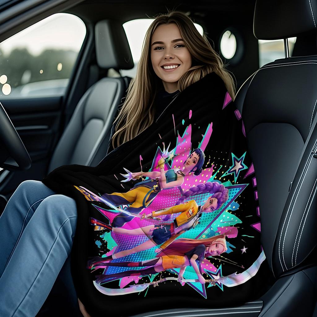 Hot Anime Hot Virtual Girl Group HUNTR/X Print Fleece Throw Blanket Super Soft Warm for Travel Office Home Fans Must-Have Gift