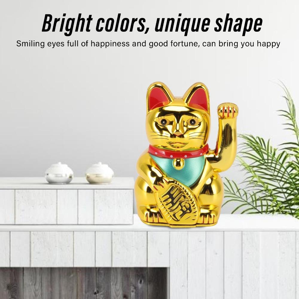 Plastic Maneki Neko Tabletop Ornament Gold Swing Arm Feng Shui Cat Hotel Cafe Desktop Statue