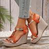 Foreign trade thick-soled wedge sandals women's European and American new woven hemp rope elastic band bohemian high heels