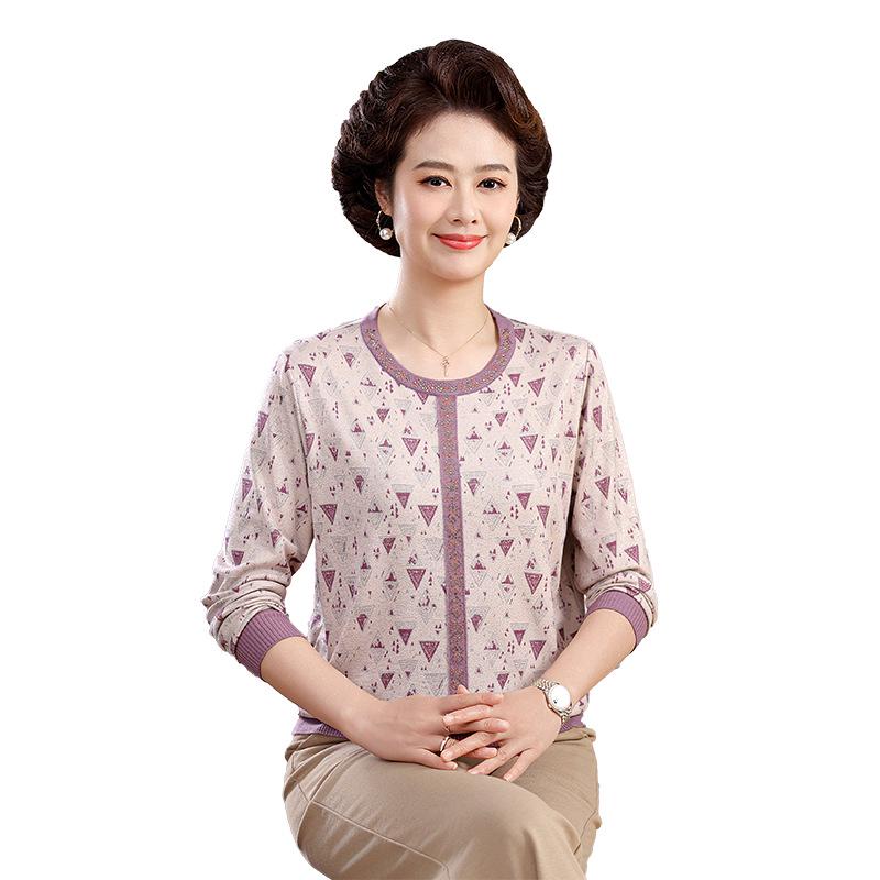 Spring 2026 Long-Sleeve Knit Top for Middle-Aged & Elderly Women