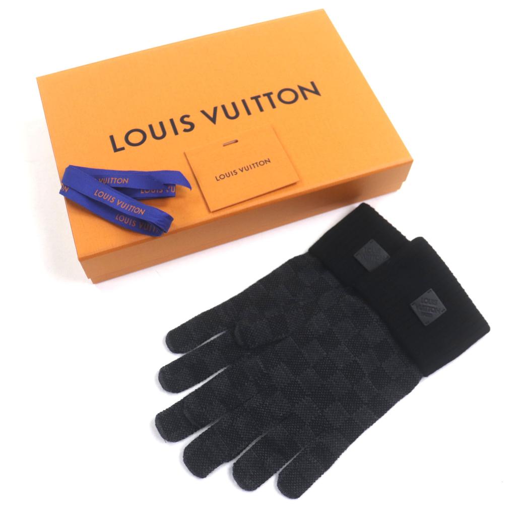 Great LOUIS VUITTON Gloves Neo Petit Damier Black Grey Wool Mens M77992 Used