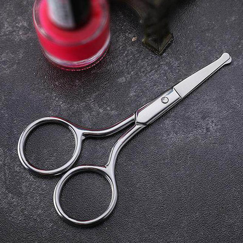 Stainless steel round head nose hair scissors thickened non-slip makeup eyebrow trimmer convenient beard scissors