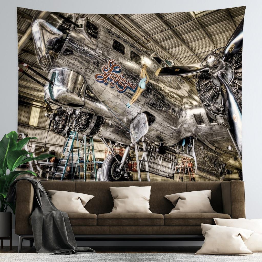Retro Aircraft Poster Tapestry Supermarine Spitfire B-29 P51 Fighter Wall Hanging Room Decor for Bedroom Dorm Indie