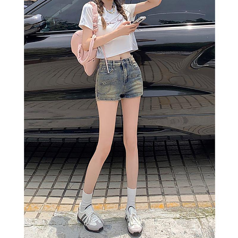 Women's Trendy Denim Hot Pants - Tight Hip-Wrapping, Casual Straight-Leg Shorts for Spring & Summer.