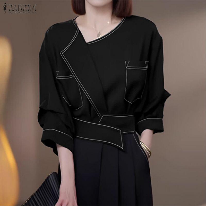 ZANZEA Women Casual Round Neck Loose Half Sleeve Blouse