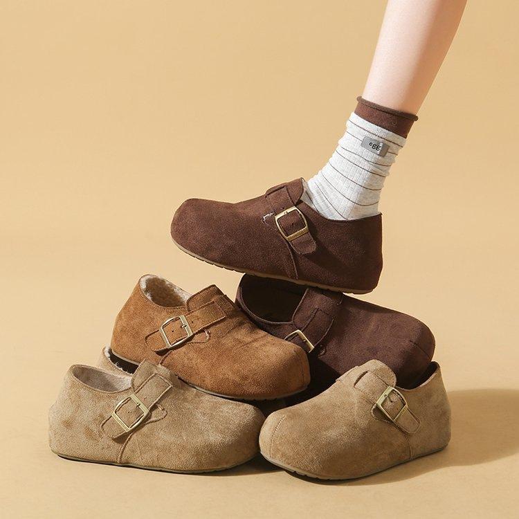 Retro Velvet All-inclusive Birkenstocks Autumn and Winter New Lazy Soft-soled Pregnant Women Warm Beanie Shoes