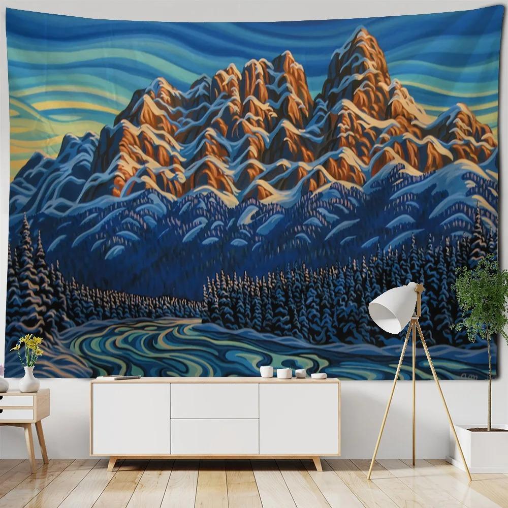 Bedroom living room fabric wall hanging tapestry Van Gogh landscape oil painting print wall hanging room art decoration