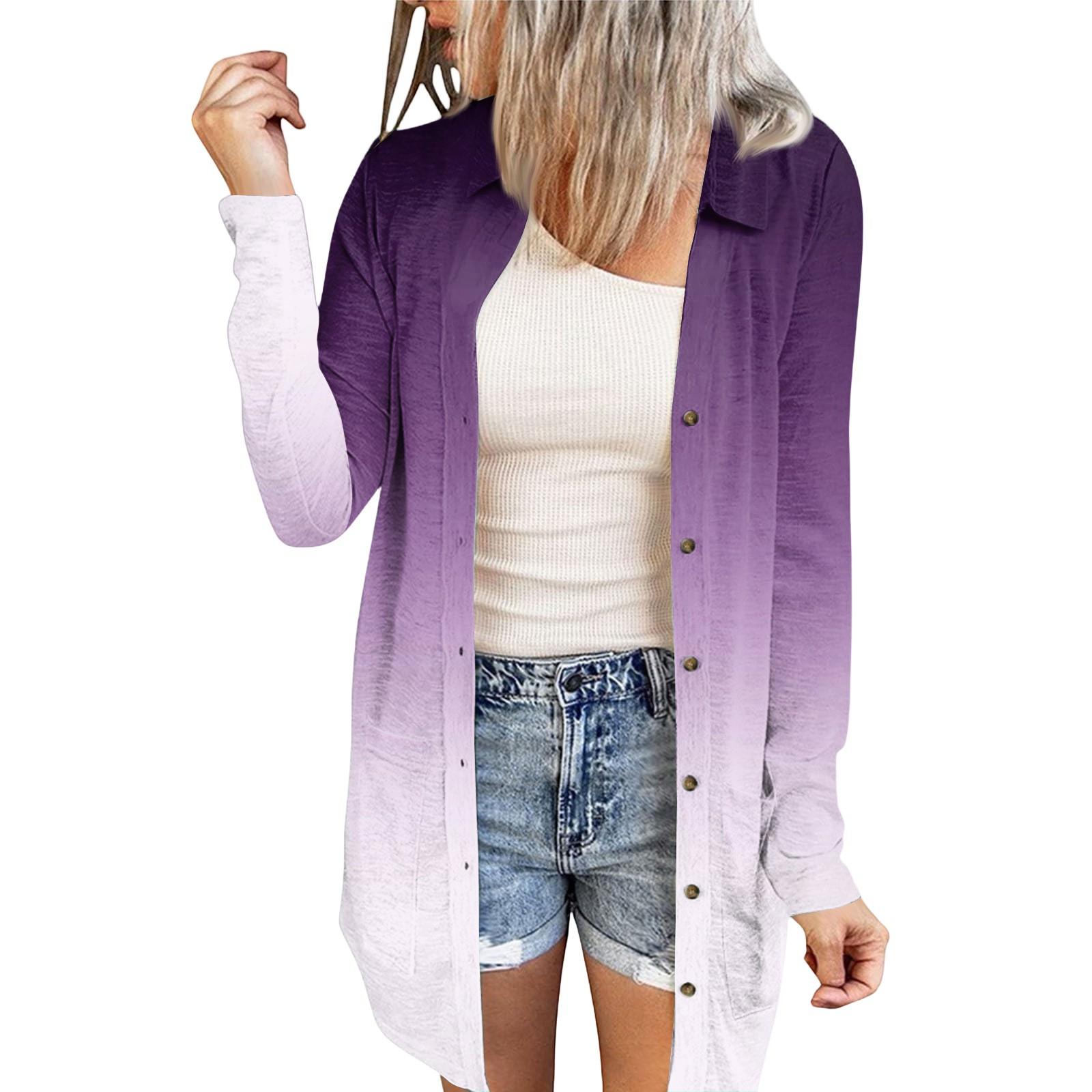 

Женский повседневный модный кардиган-жакет средней длины с длинными рукавами и цветочным принтом S фиолетовый