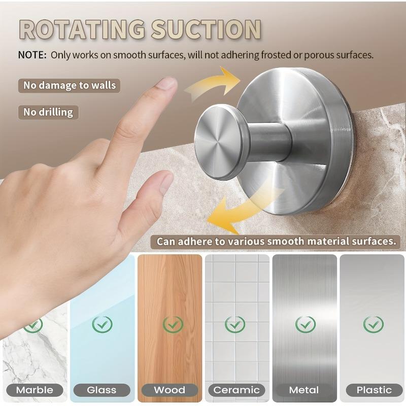 2PCS Powerful Suction Cup Stainless Steel 304 Hook for Bathrooms and Kitchens, Vacuum Technology for Wall Hooks, 14.99 Lbs