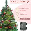 2 Pack 30' Pre-Lit Artificial Christmas Trees with Lights, Battery Operated, for Porch, Yard, Driveway, Red Ornaments