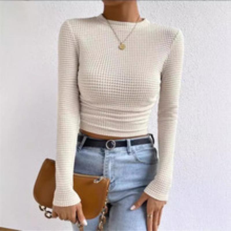 Fashion Long Sleeved Pleated Slim Fit Women T-shirt Solid Color Elegant Half Turtleneck Slim-fit Bottoming Tees Shirt Female Solid Color Basic Tops